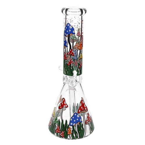 Vault Glass Glow in the Dark Mushroom Decal Beaker Waterpipe - 10 Inches
