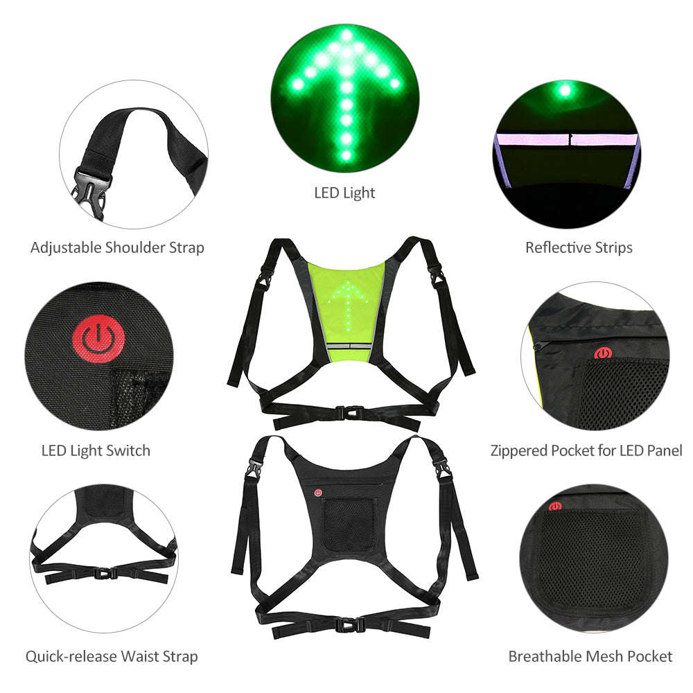 USB Rechargeable Reflective Vest Backpack with LED Turn Signal Light Remote Control for Cycling Safety
