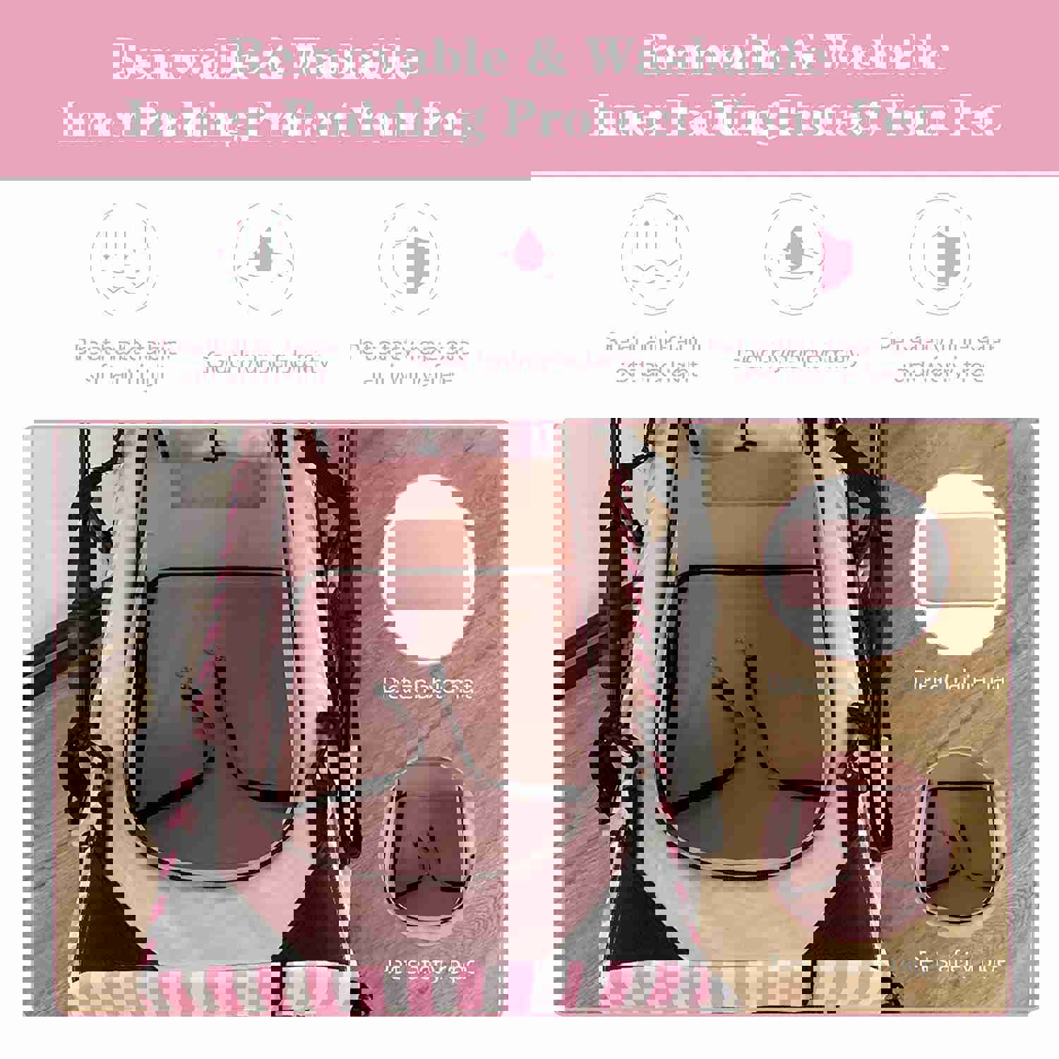 3-in-1 Folding Pet Stroller with Detachable Carrier Bag & Water Cup Holder, Pink