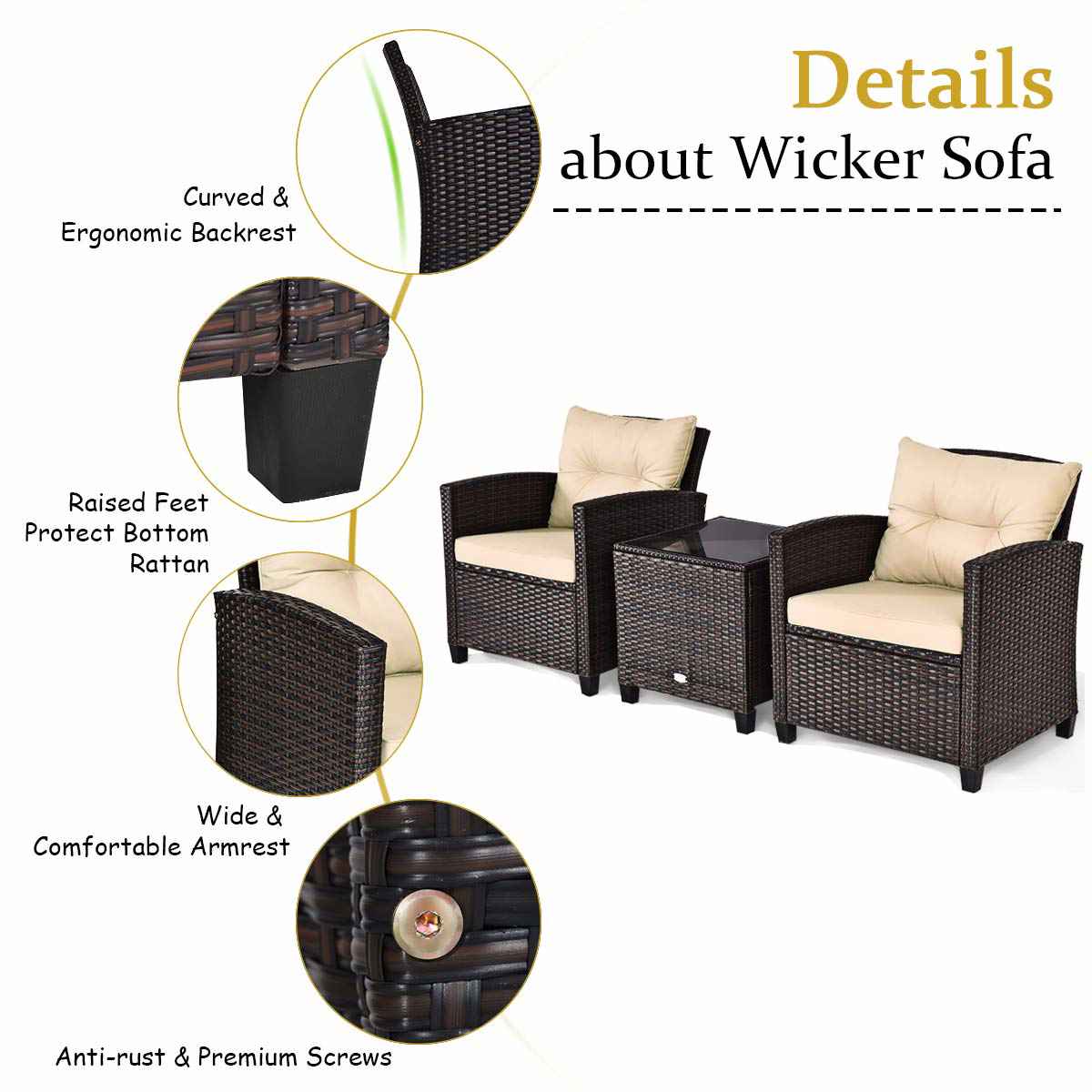 Tangkula 7 Piece Patio Furniture Set with 40,000BTU Propane Fire Pit Table (Brown)