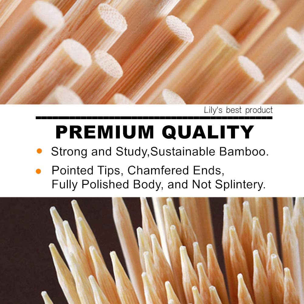 6 Natural Bamboo Skewers for BBQ, Appetisers, Fruits, Cocktails, and More - 4mm Thick (100 PCS)