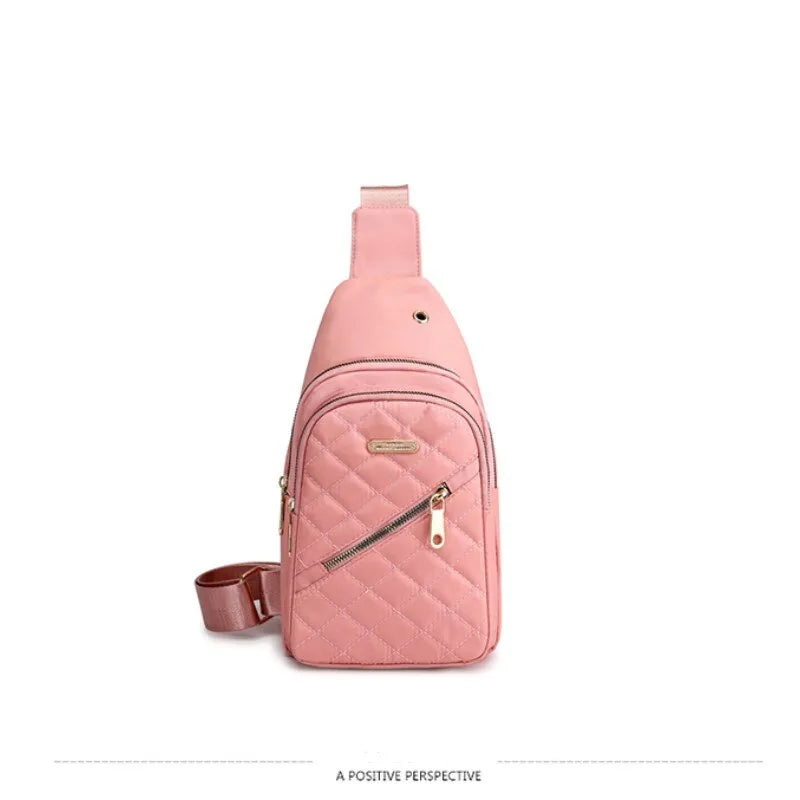 SRline Chest CrossBody Bag Composite Fabric Leisure Shoulder Bag for Women with Embroidered Design