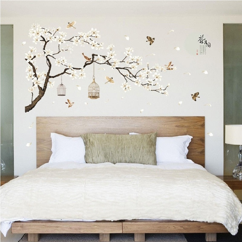 Qfdian Modern Vinyl Wall Stickers for Home Decor - Birds and Flowers Design