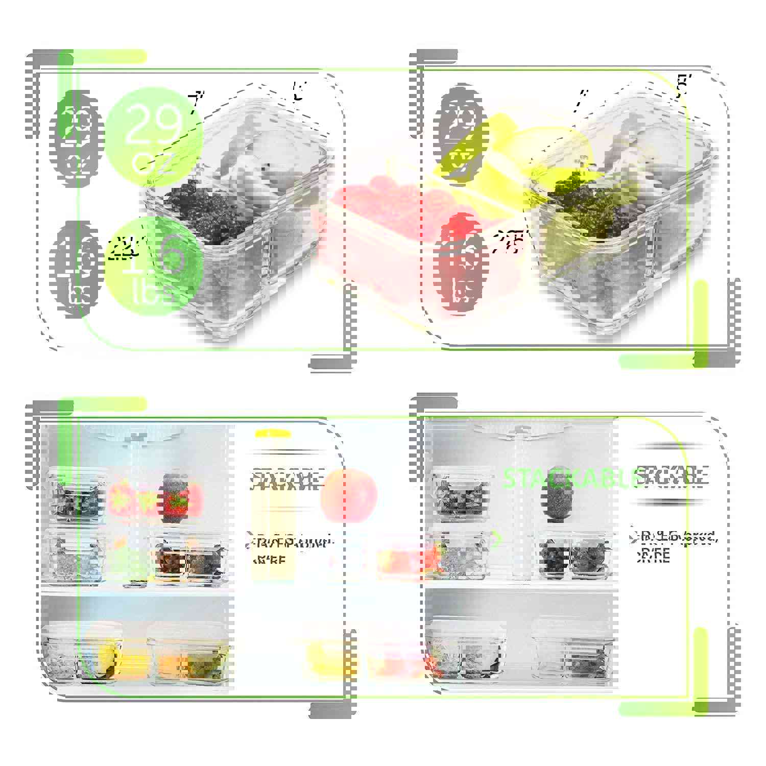 Prep Naturals Glass Meal Prep Containers - 2 Compartment, 5 Pack