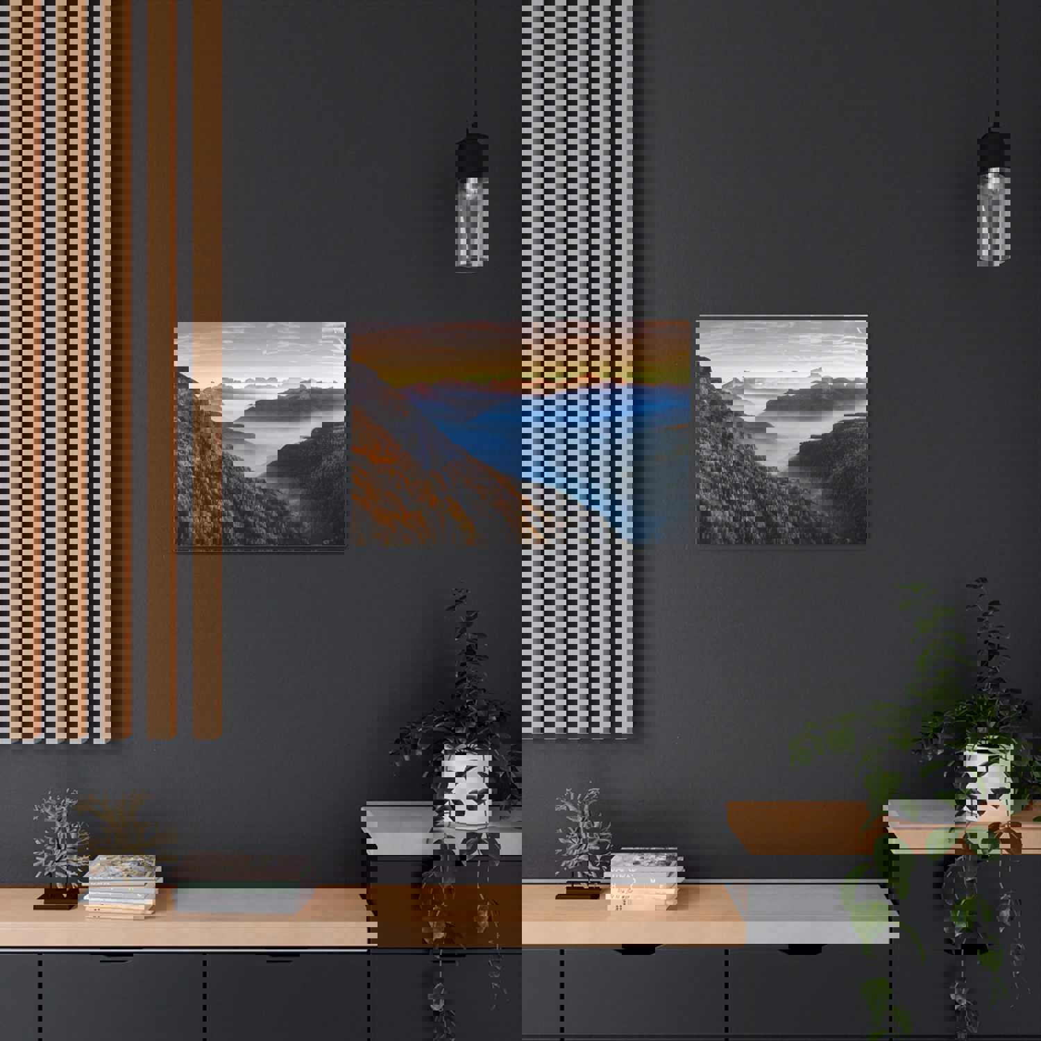 Golden Mountains Misty Nature Wilderness Photography Canvas Wall Art