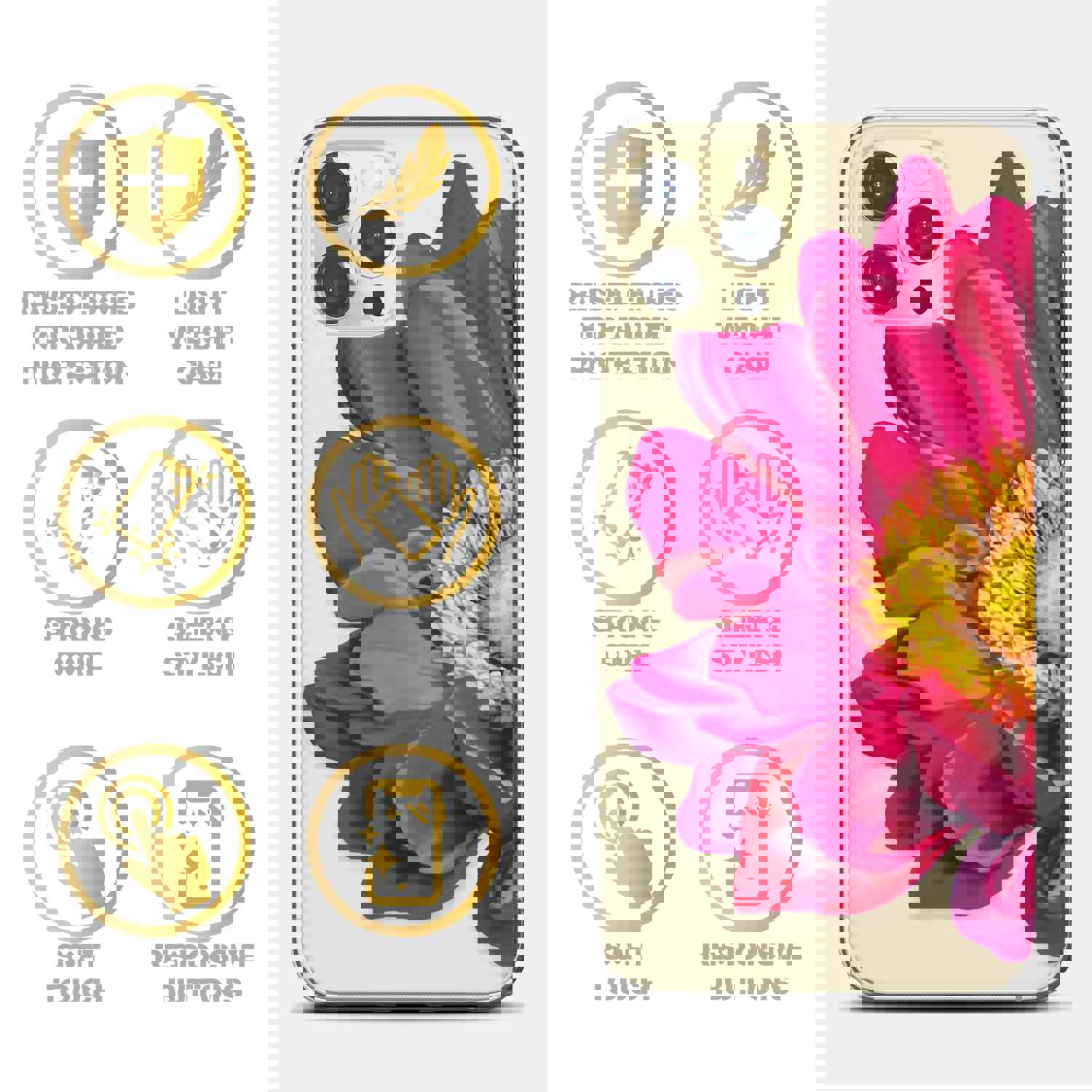 High-Quality TPU Clear Case with Spring Flower Design for iPhone & Samsung Phones