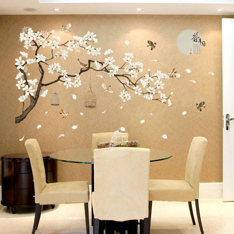 Qfdian Modern Vinyl Wall Stickers for Home Decor - Birds and Flowers Design