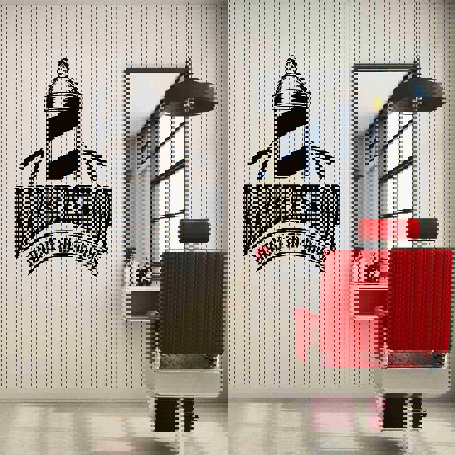 Barbershop Vinyl Wall Decal - Barber Tools Wall Sticker for Hair Salon Decor