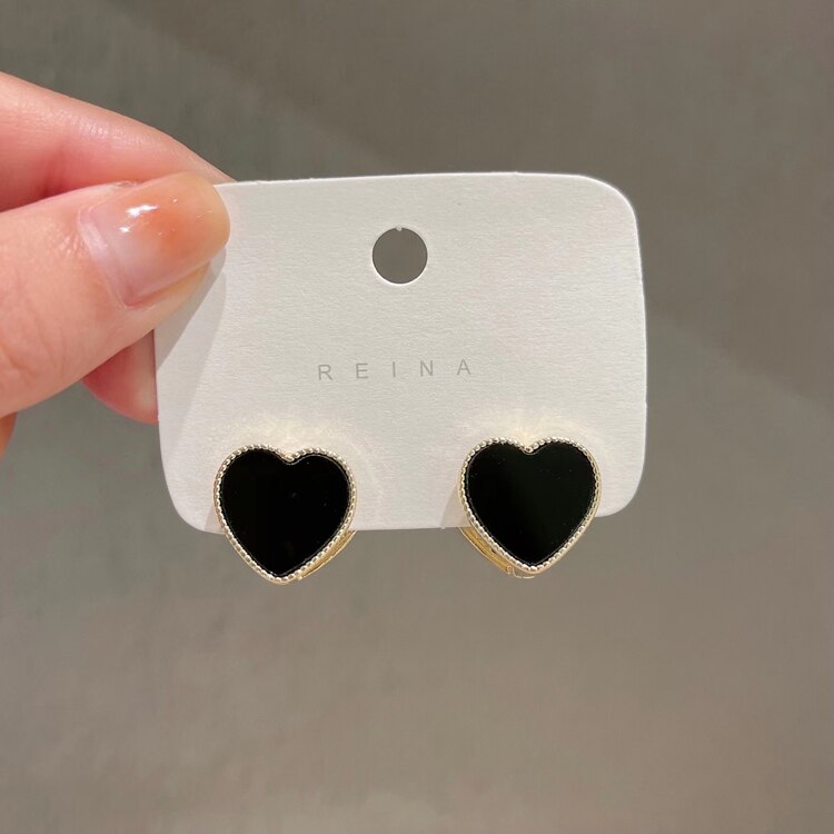 Copper Inlaid Black White Zircon Love Double-Sided Acrylic Earrings for Women's Wedding Party