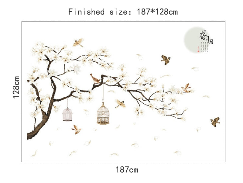 Qfdian Modern Vinyl Wall Stickers for Home Decor - Birds and Flowers Design