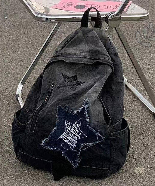 Fine Black Gradient Large Capacity Denim Backpack Bag