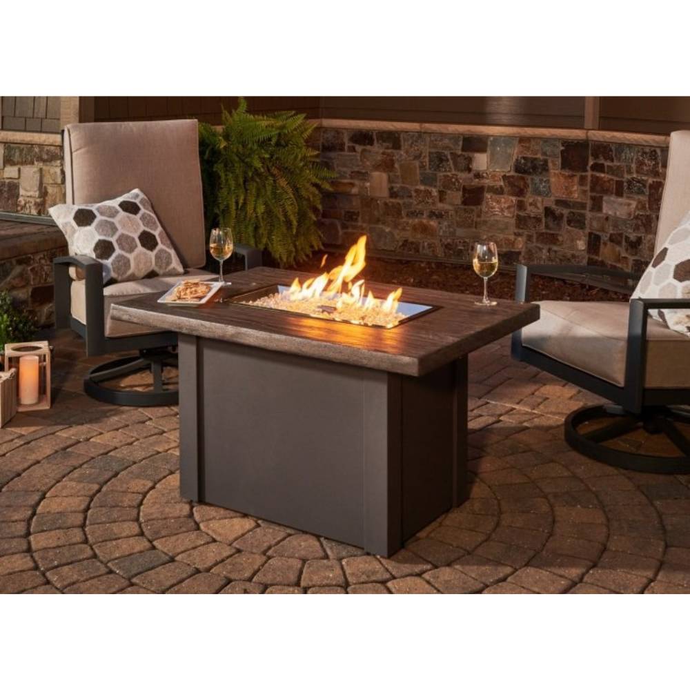 The Outdoor Greatroom Company Driftwood Havenwood Rectangular Gas Fire Pit Table with Grey Base