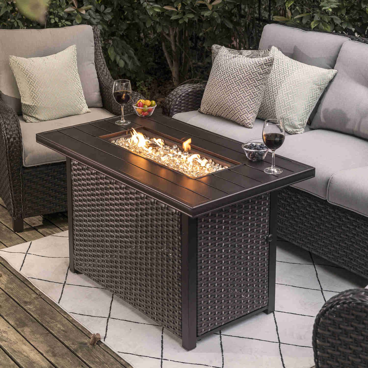 Outdoor 43 Inch 50,000 BTU Propane Gas Rattan Fire Pit Table with Aluminum Top