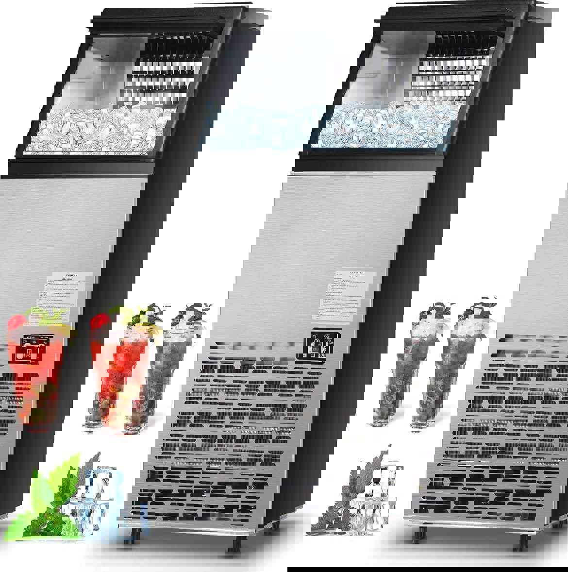 110LBS/24H Commercial Ice Maker with 33LBS Storage Capacity, Free-Standing Ice Machine