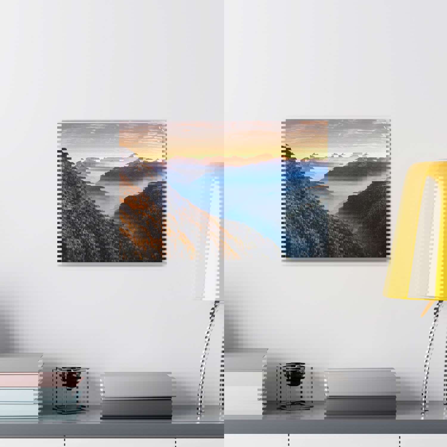 Golden Mountains Misty Nature Wilderness Photography Canvas Wall Art