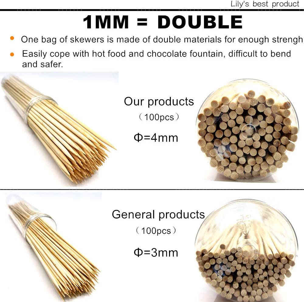 6 Natural Bamboo Skewers for BBQ, Appetisers, Fruits, Cocktails, and More - 4mm Thick (100 PCS)
