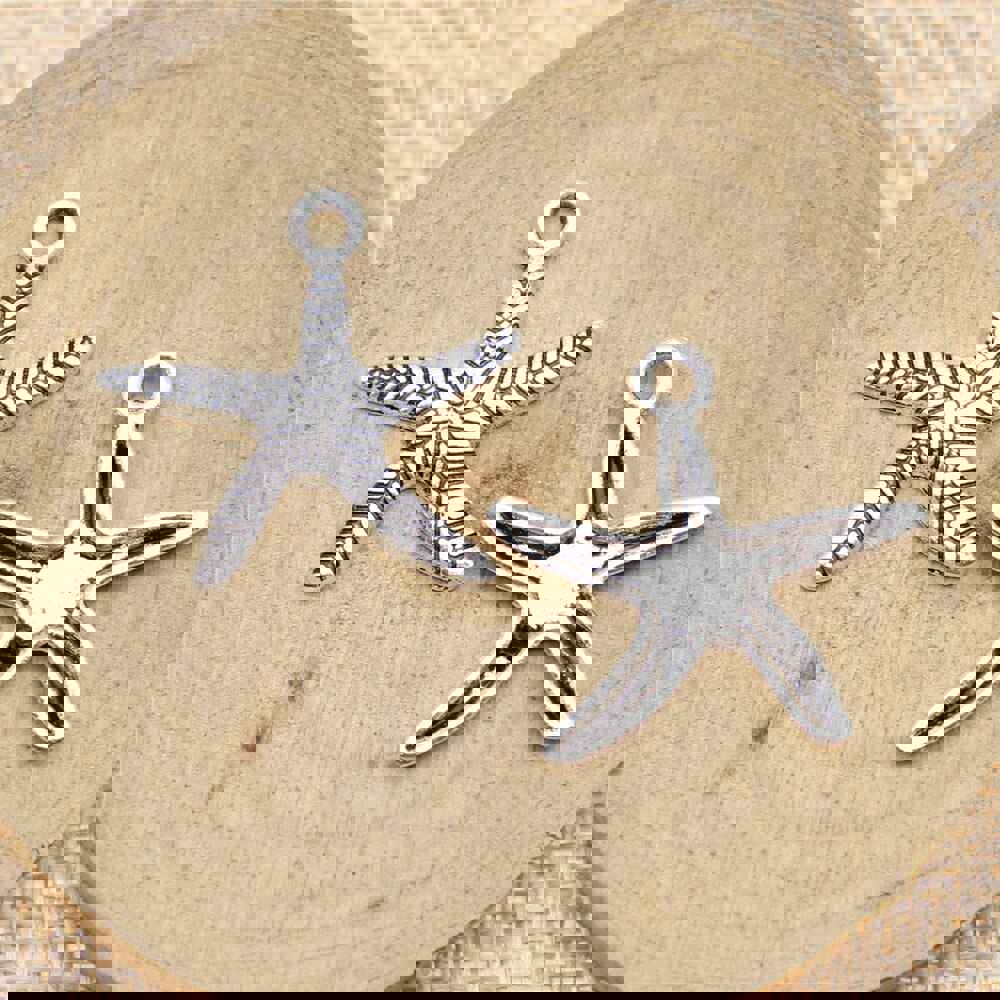 WYSIWYG 20pcs 25x24mm Starfish Charms Pendants for Jewelry Making in Antique Silver and Bronze