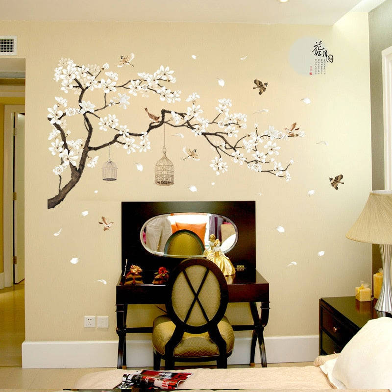 Qfdian Modern Vinyl Wall Stickers for Home Decor - Birds and Flowers Design