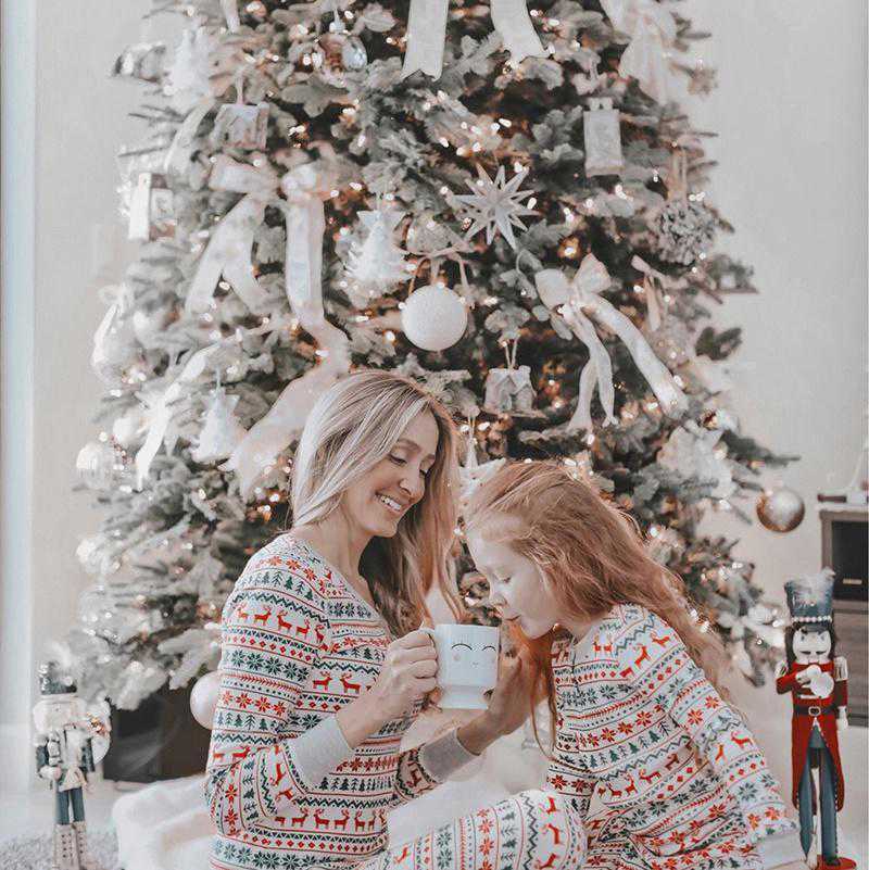 Fashion Christmas Elk Print Long Sleeve T-shirt Pants Family Pajamas