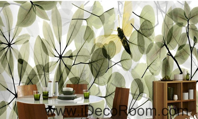 Transparent Green Leaves Butterfly IDCWP-000077 Wallpaper Wall Decals Wall Art Print Mural Home Decor Gift