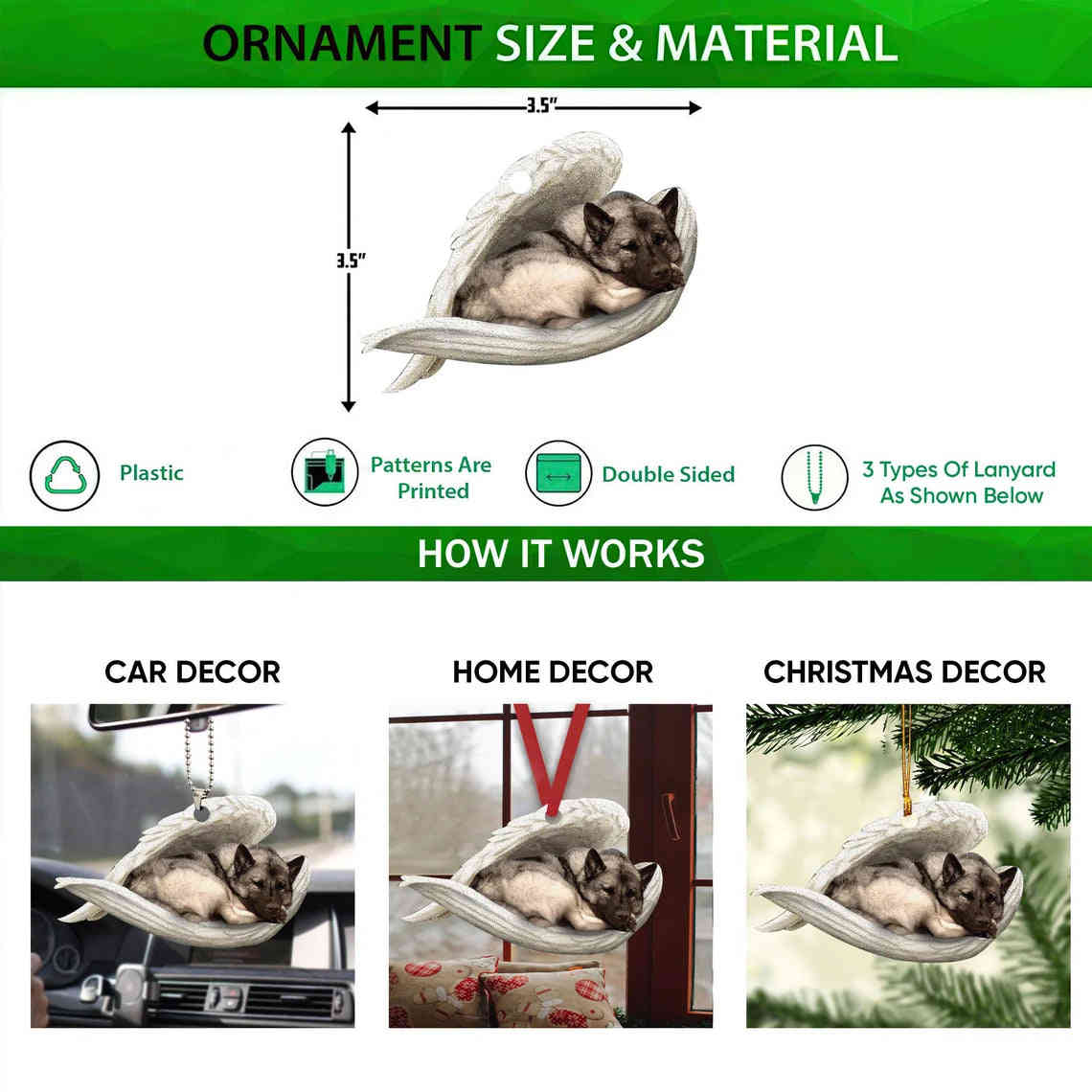 Norwegian Elkhound Sleeping Angel Wing - Memorial Dog Lover Rear View Mirror Car Accessories