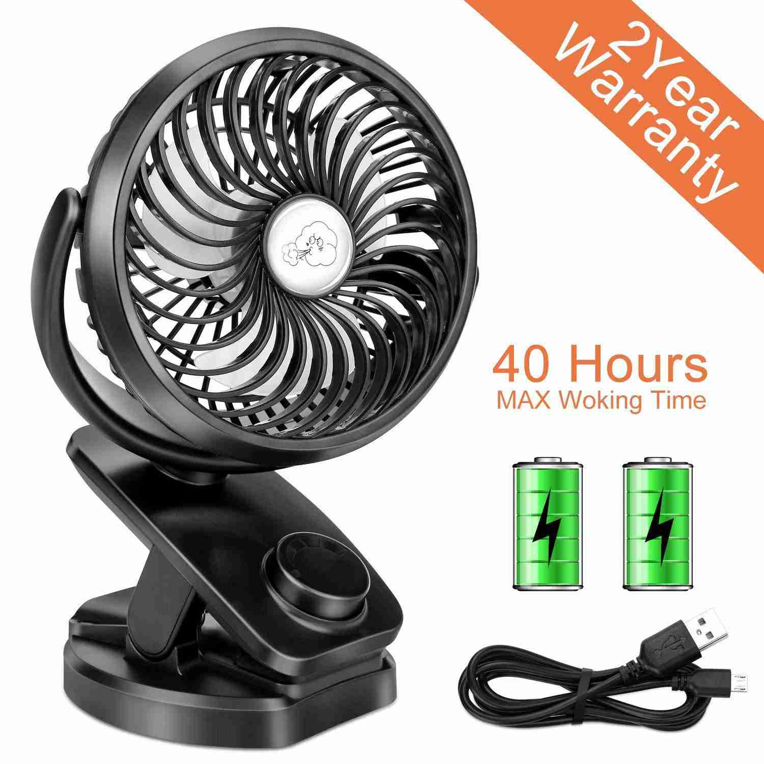 Battery Operated Stroller Fan with Power Bank Function - 4400mAh, 40+ Hours, 360° Rotation