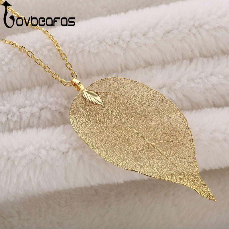 LOVBEAFAS 2017 Fashion Maxi Necklace for Women - Real Natural Leaf Pendant Necklace