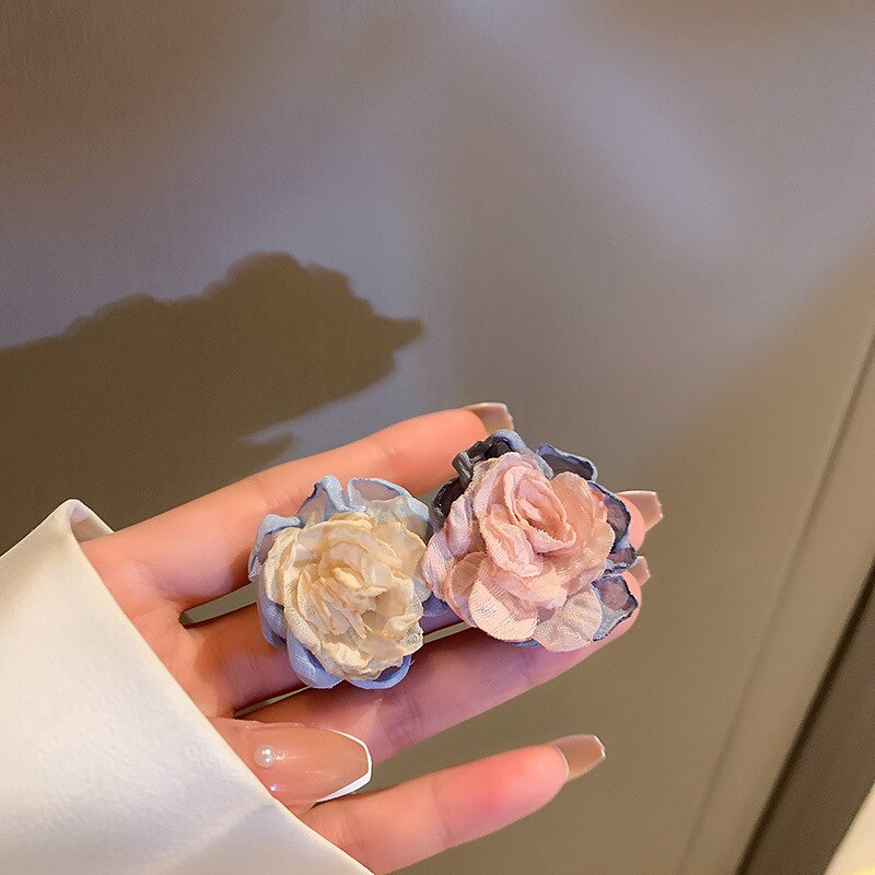 Korea Design Sweet Colorful Cloth Flower Earrings for Women