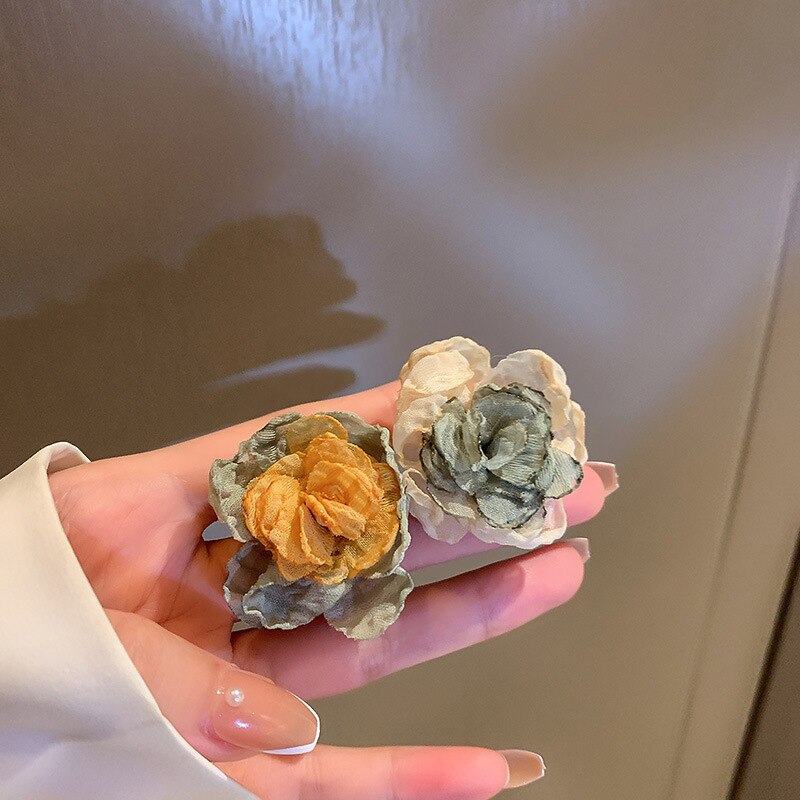 Korea Design Sweet Colorful Cloth Flower Earrings for Women