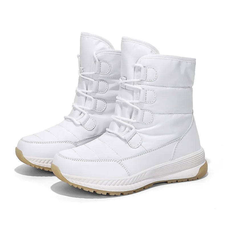 Women's Waterproof Plush Snow Boots with Lace-Up Design for Winter