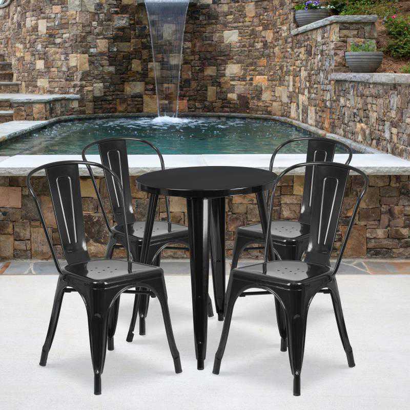 Flash Furniture Chauncey 24" Round Black Metal Indoor-Outdoor Table Set with 4 Cafe Chairs