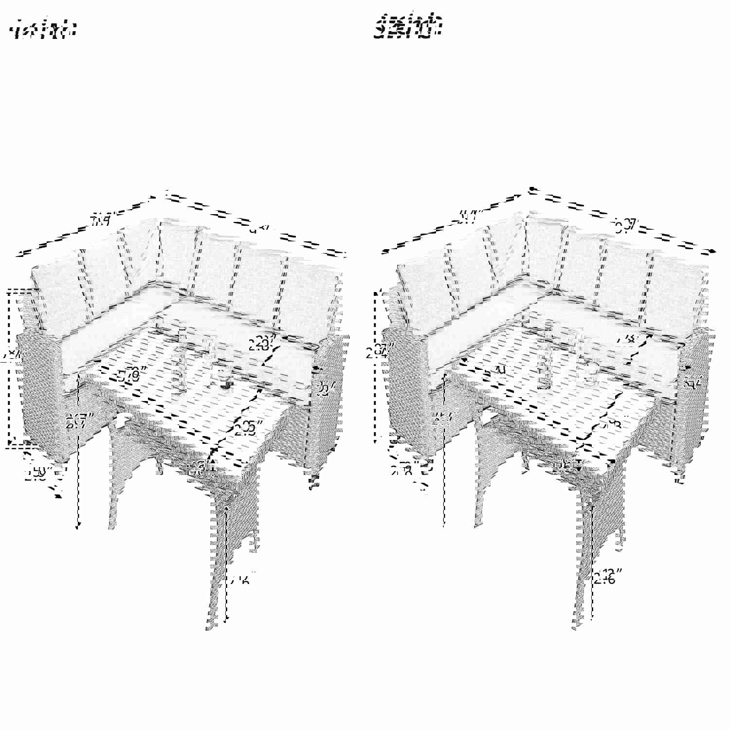 U_STYLE 5-Piece Outdoor Patio Furniture Set with Ottoman and Throw Pillows