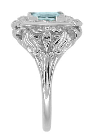 Princess Cut Aquamarine Art Nouveau Ring in 14K White Gold