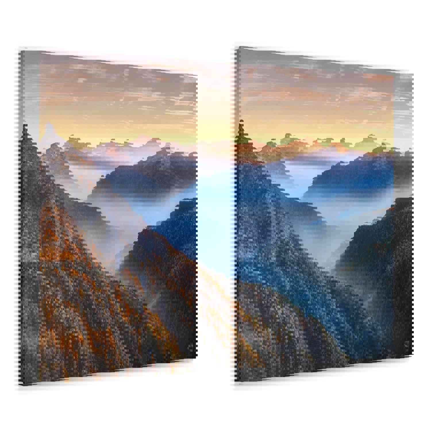 Golden Mountains Misty Nature Wilderness Photography Canvas Wall Art
