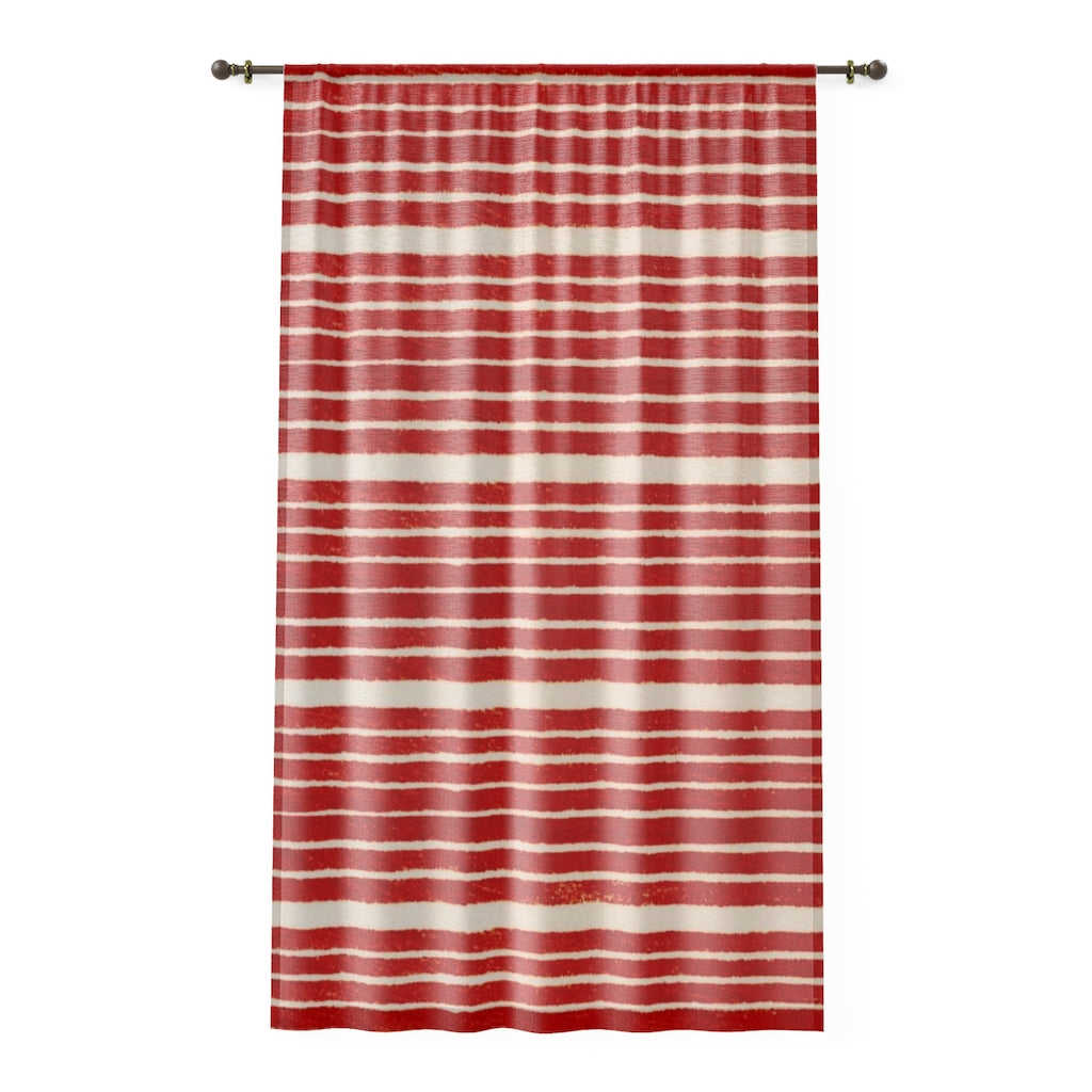VINTAGE JAPANESE WOODBLOCK PRINT RED STRIPED - SHEER Window Curtain