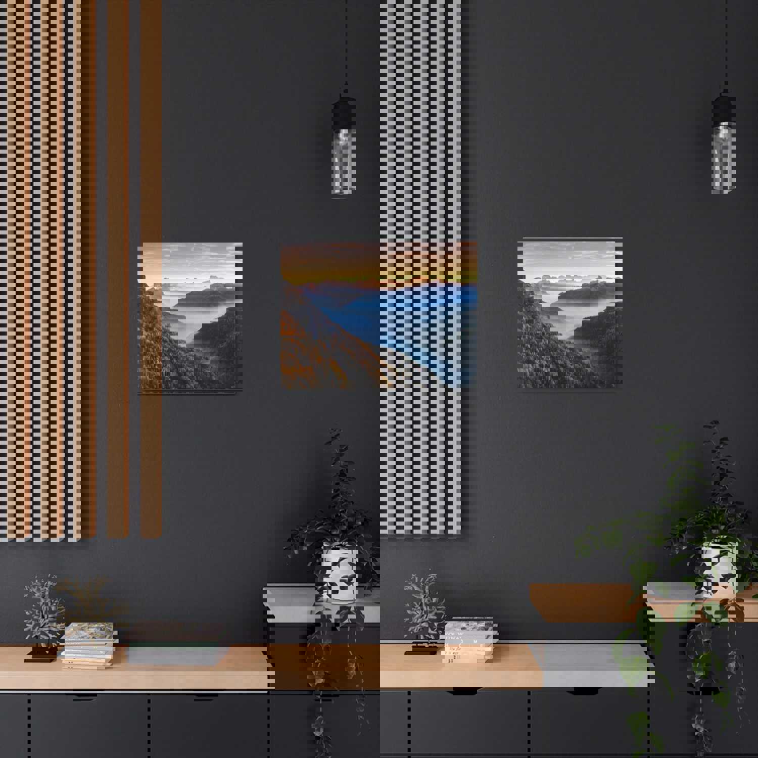 Golden Mountains Misty Nature Wilderness Photography Canvas Wall Art