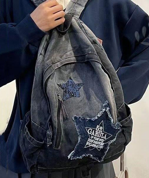 Fine Black Gradient Large Capacity Denim Backpack Bag