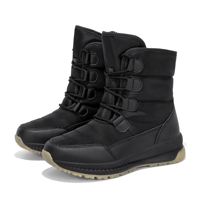 Women's Waterproof Plush Snow Boots with Lace-Up Design for Winter