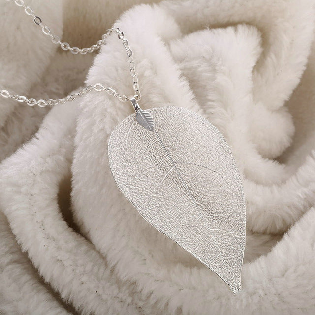 LOVBEAFAS 2017 Fashion Maxi Necklace for Women - Real Natural Leaf Pendant Necklace