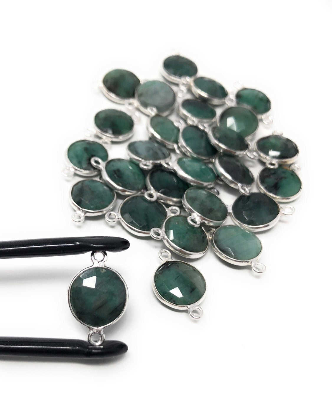 8 Pcs Natural Emerald Gemstone Connector, May Birthstone Sterling Silver Connectors, Wholesale DIY Jewelry Making Supplies, 18mmx12mm