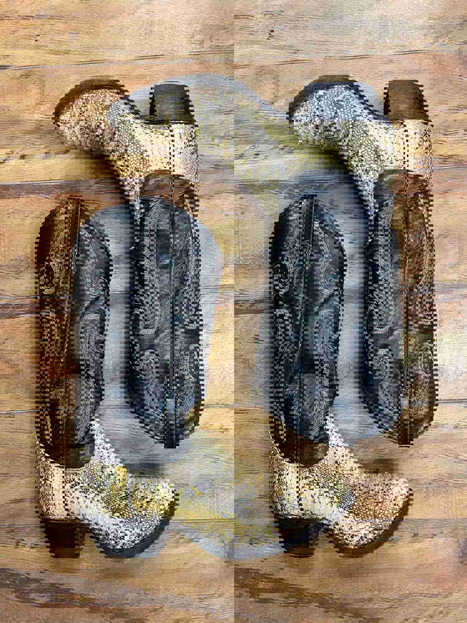 Tony Lama Snakeskin Black+Tan Cowboy Boots