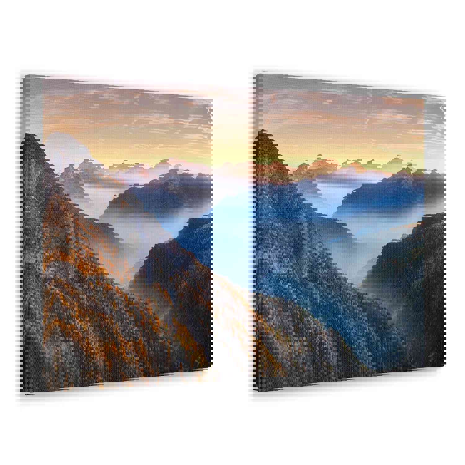 Golden Mountains Misty Nature Wilderness Photography Canvas Wall Art