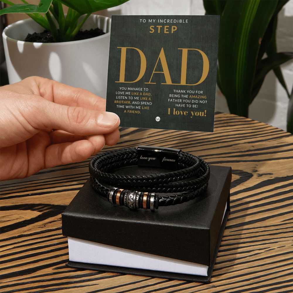 Step Dad Gift - Mens Leather Bracelet For Dad - Great For Christmas, Fathers Day or His Birthday