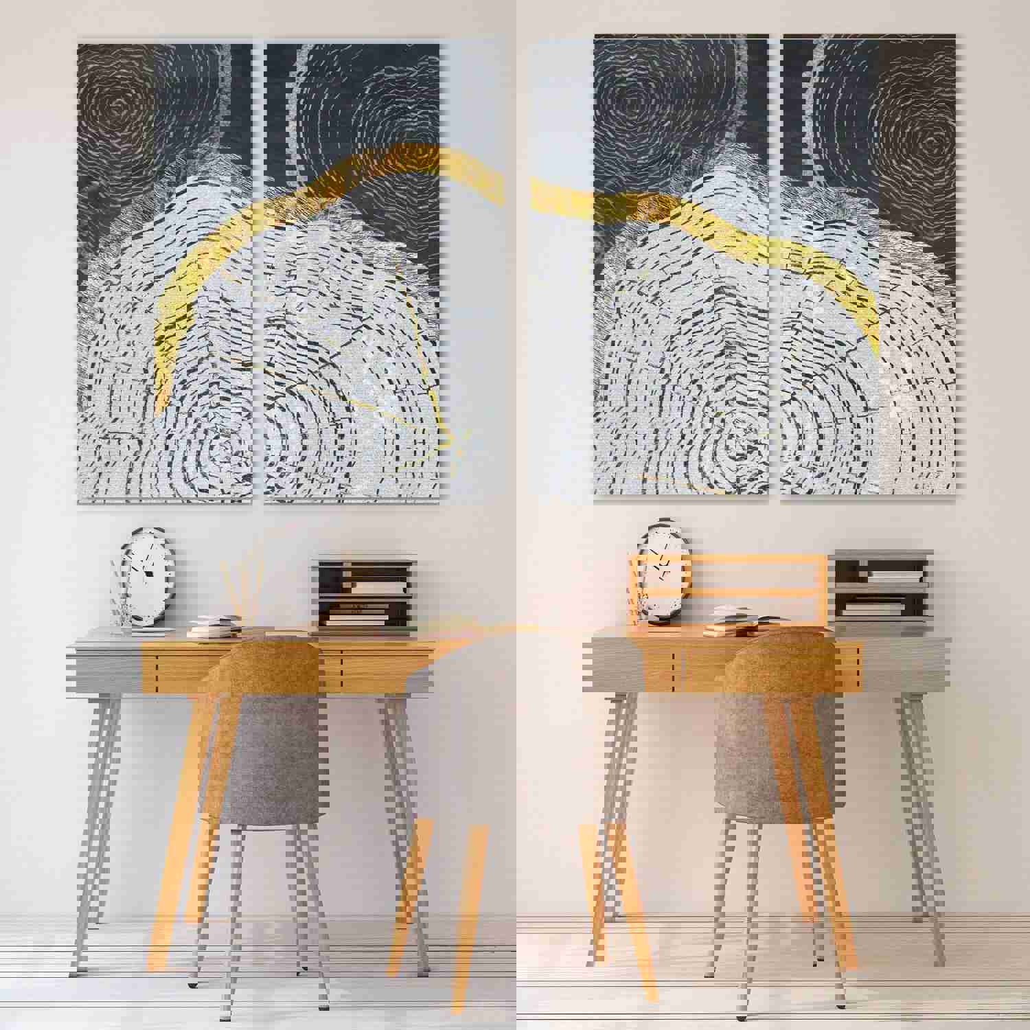 Gold and Black Abstract Canvas Wall Art - Modern Oversize Painting for Bedroom, Living Room, Kitchen, Office