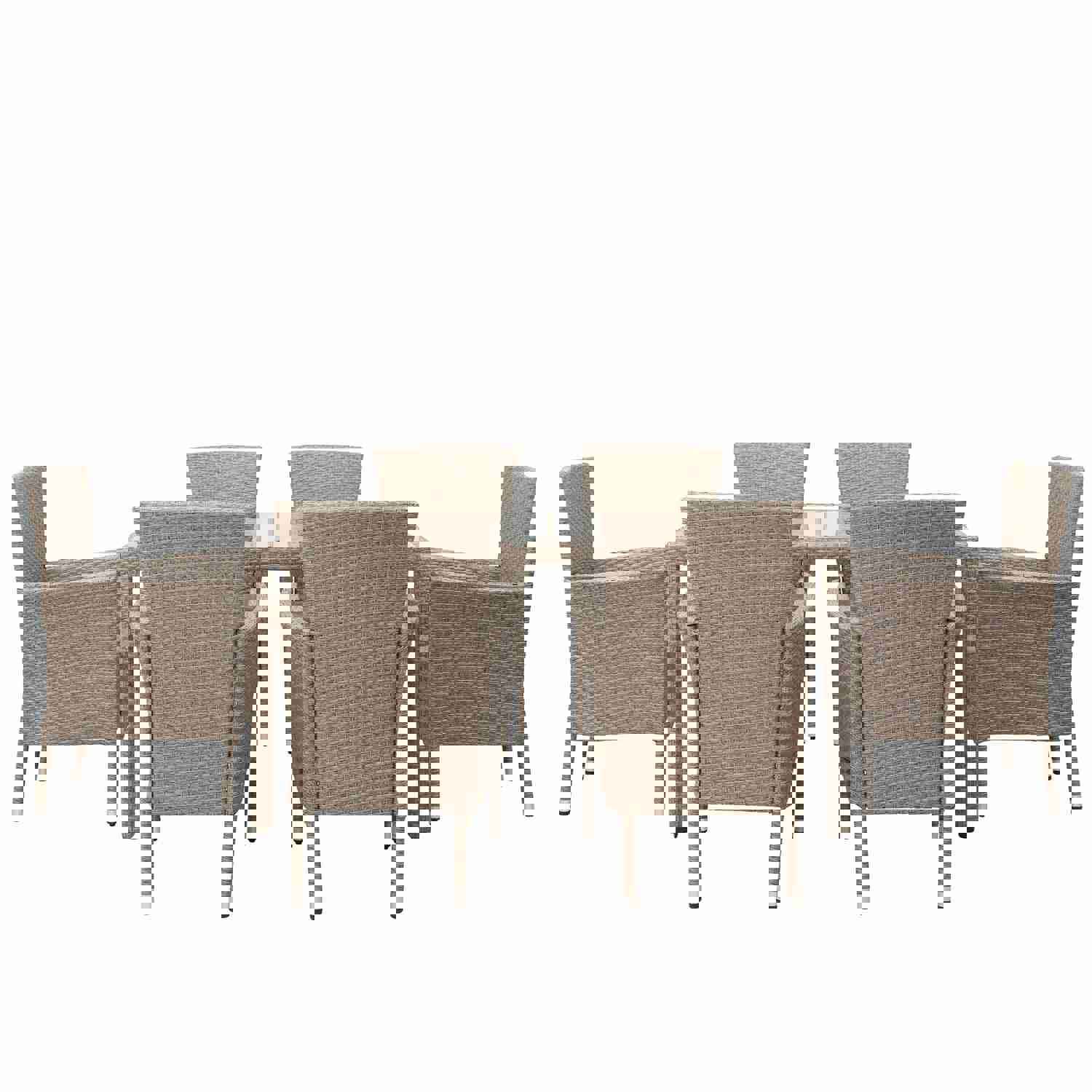 U_STYLE Outdoor Wicker Dining Set, 7 Piece Patio Dining Table with Beige Cushions