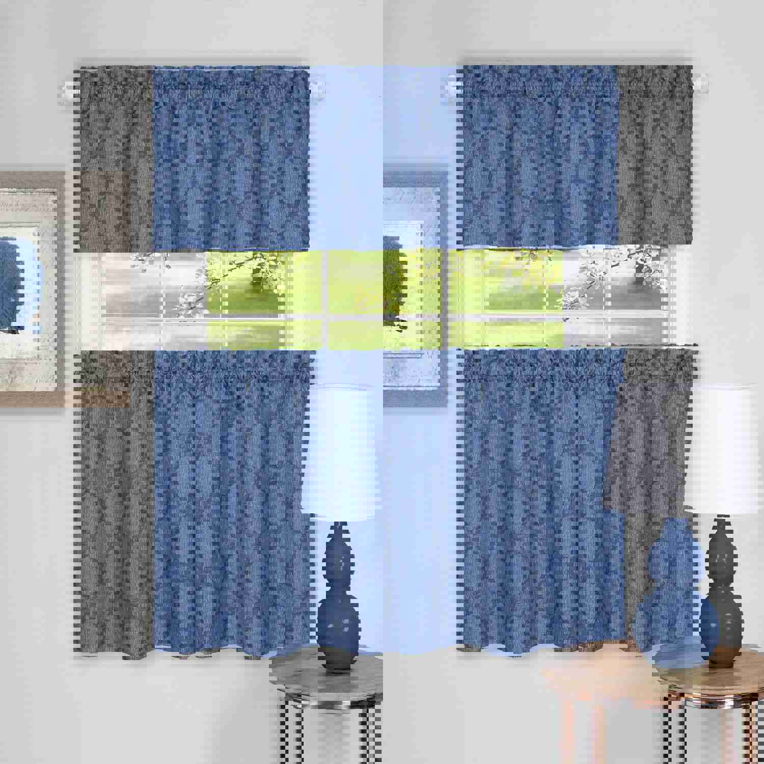 Colby 3-Piece Printed Kitchen Curtain Set in Blue