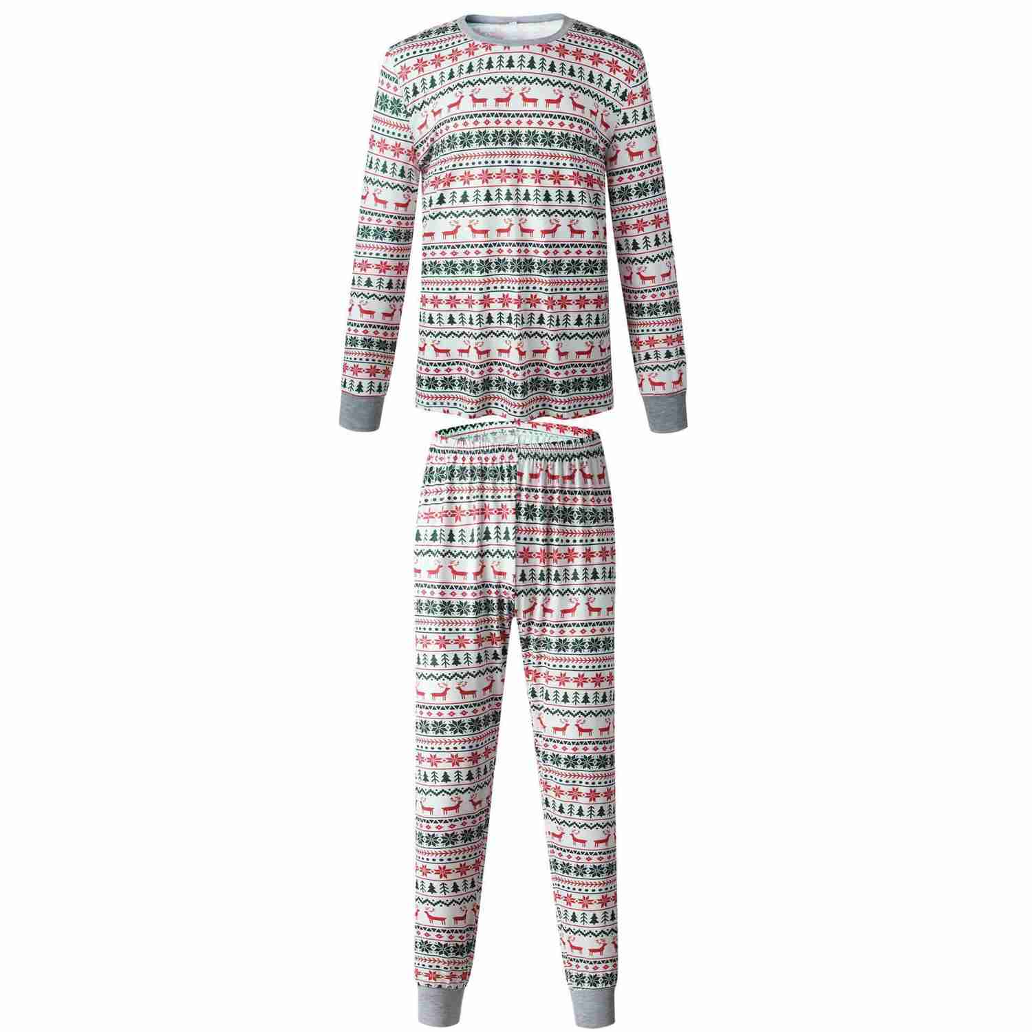 Fashion Christmas Elk Print Long Sleeve T-shirt Pants Family Pajamas