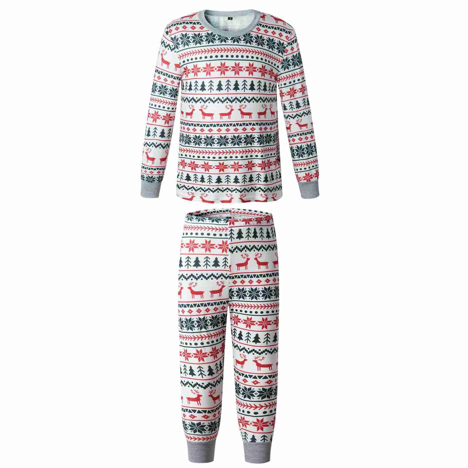 Fashion Christmas Elk Print Long Sleeve T-shirt Pants Family Pajamas