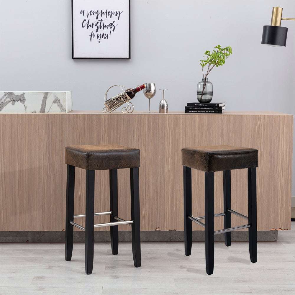 CTEX Barstool Set - Brown Fabric & Black Wood Finish (2 Pcs)
