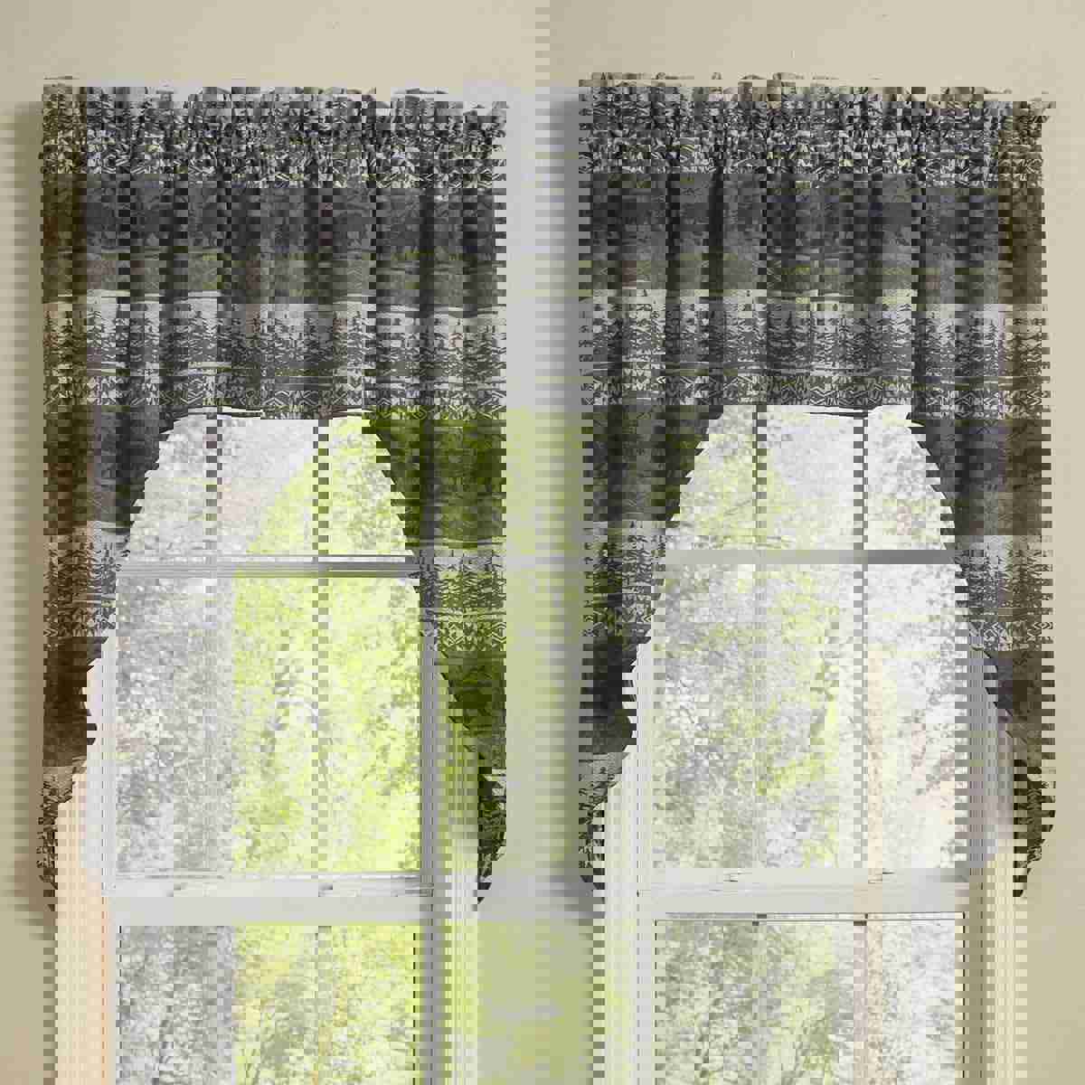 Green Mountain Bear Printed Swag Pair 36 Long Unlined